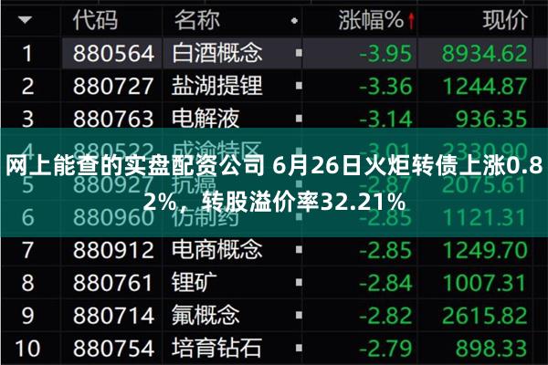 网上能查的实盘配资公司 6月26日火炬转债上涨0.82%，转股溢价率32.21%